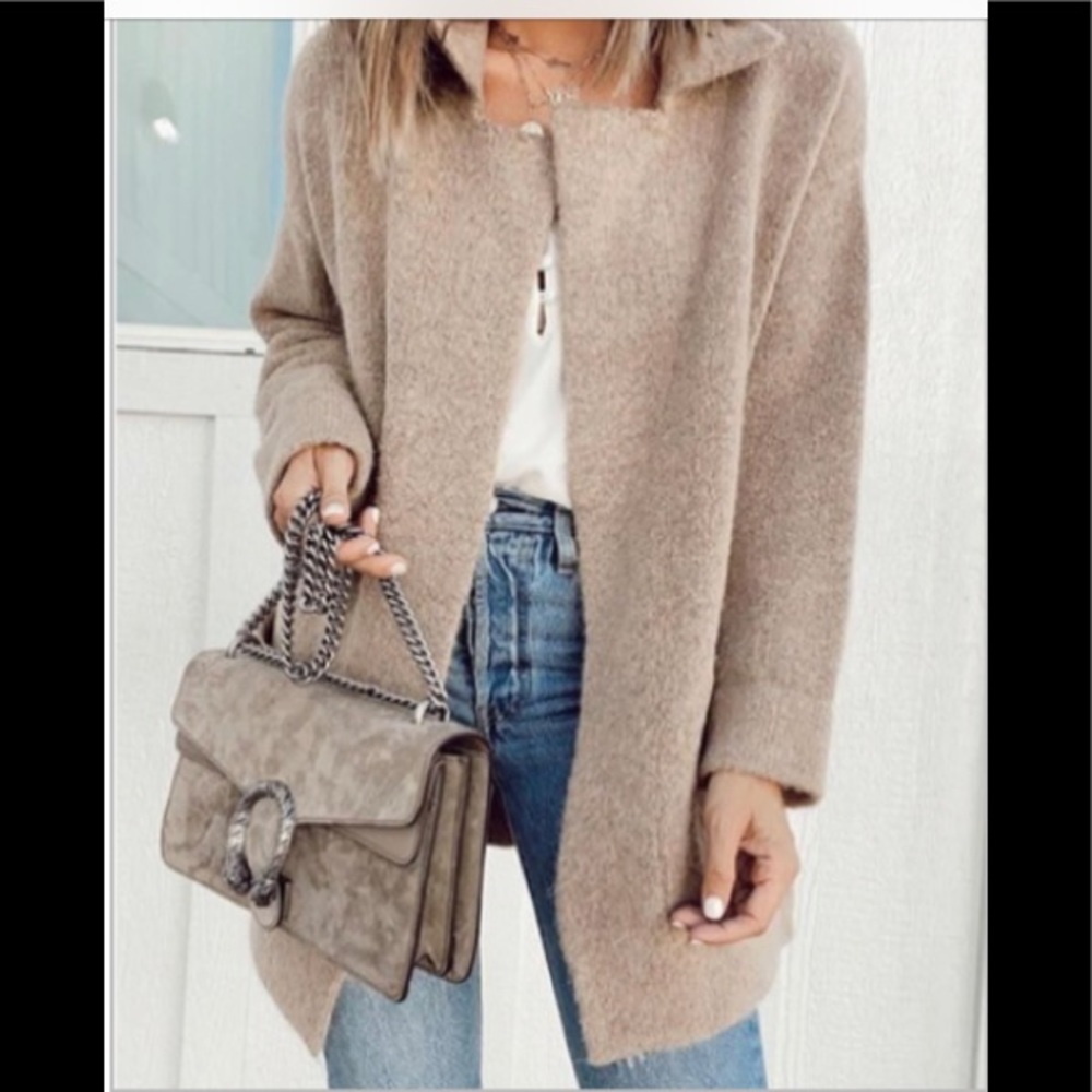 TURNDOWN COLLAR BASIC KHAKI COAT NWOT